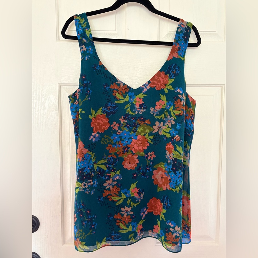 CAbi Still life #3449 Blue Floral Camisole Tank Top Size L